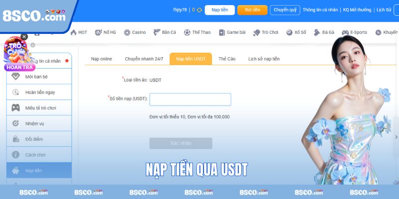 Chuyển vốn cược qua USDT